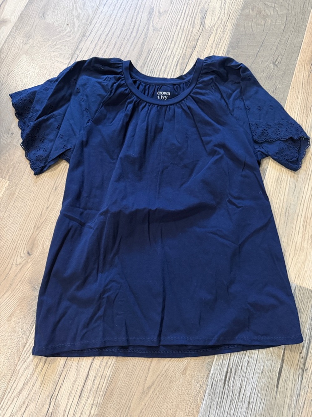crown & ivy Navy Eyelet Sleeve Scoop Tee